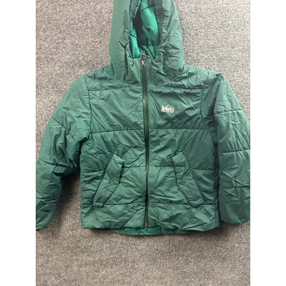 REI Co-op Puffer Jacket Kids Size 8 Green Hooded Insulated Full Zip Coat
